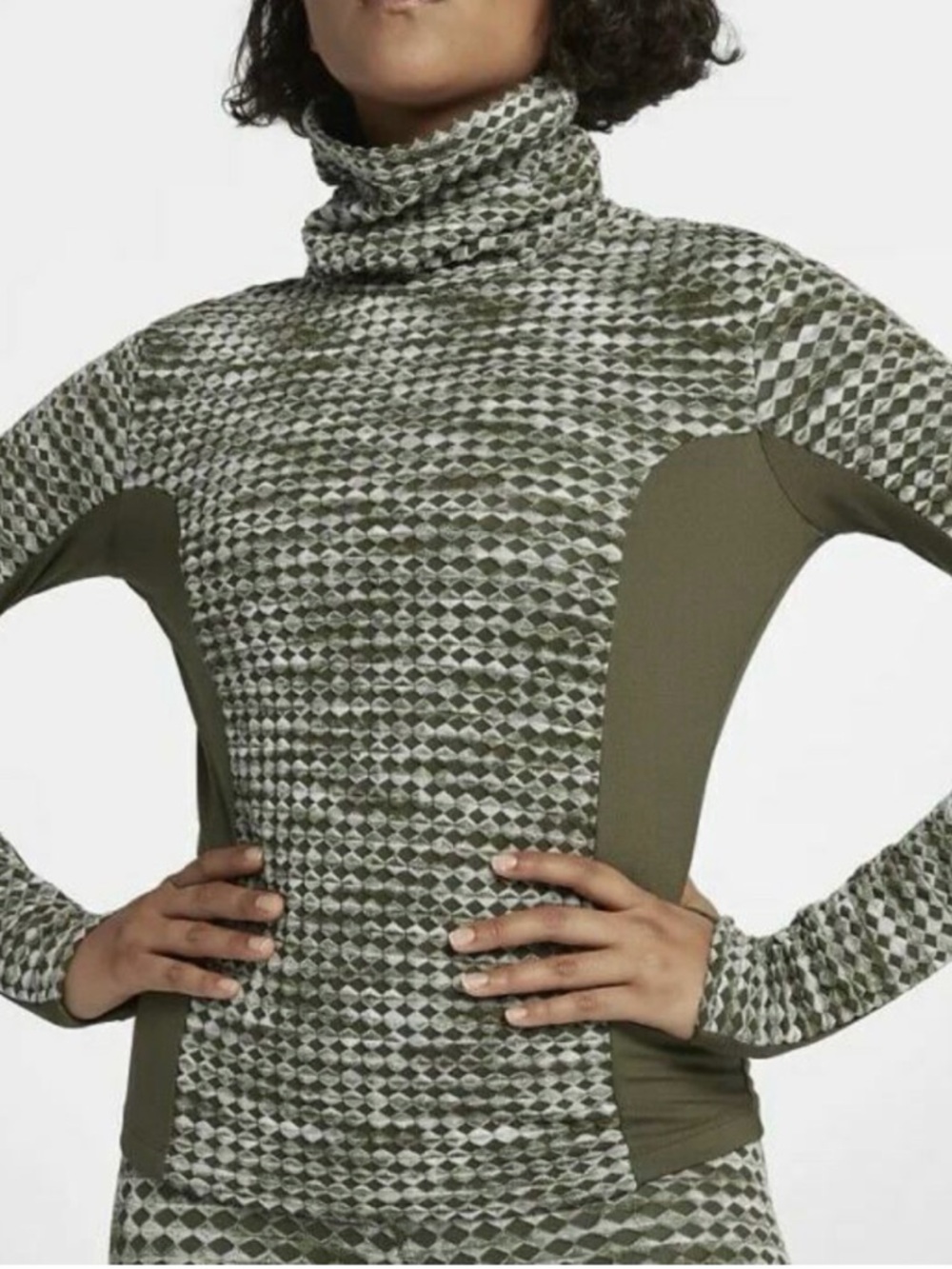 Nike Olive Geo-Print Turtleneck Sweater